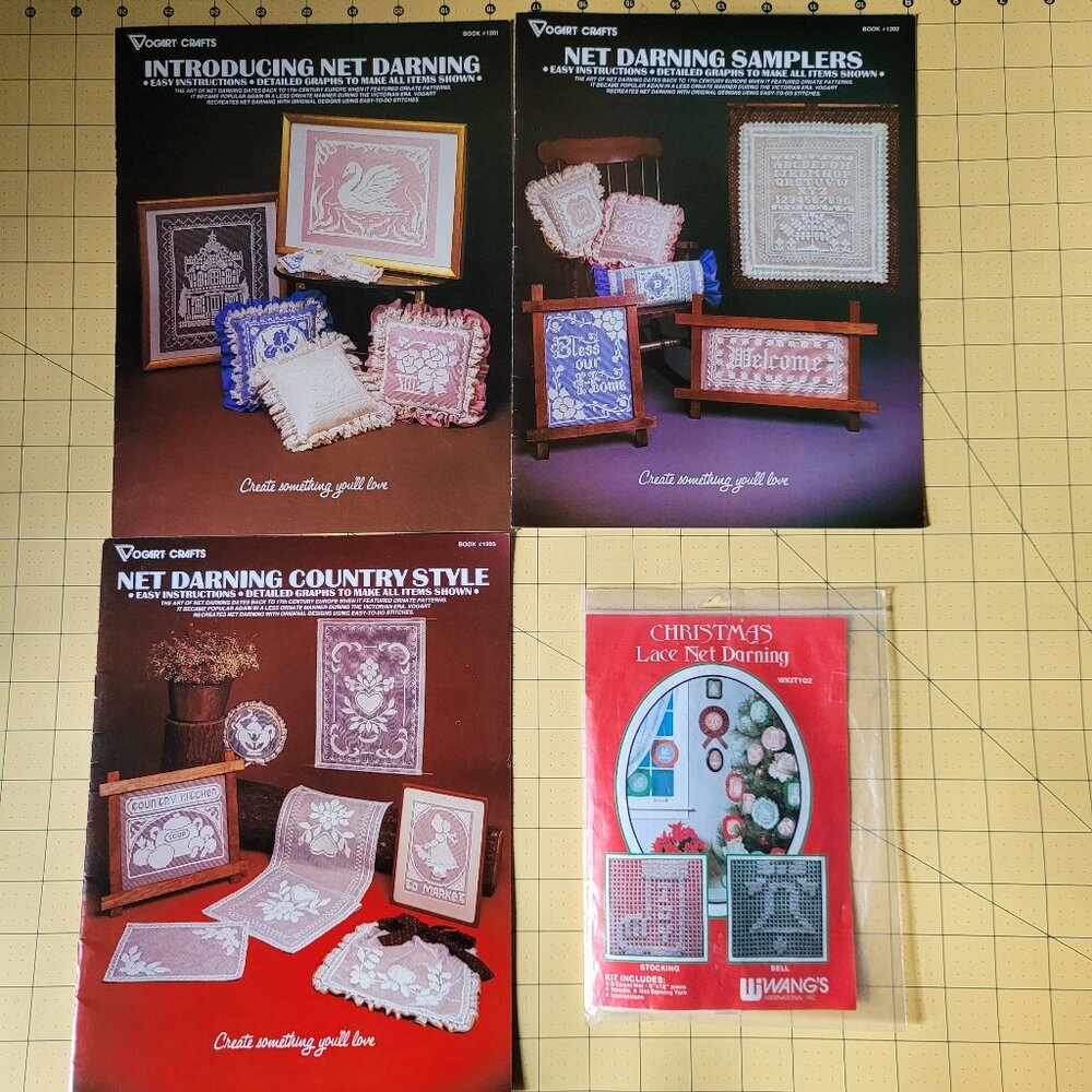 Vintage Lot of Lace Net Darning Leaflets and One Small Kit